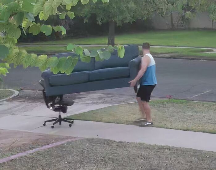 Solo Couch Moving? Yep, This Guy Went Full MacGyver