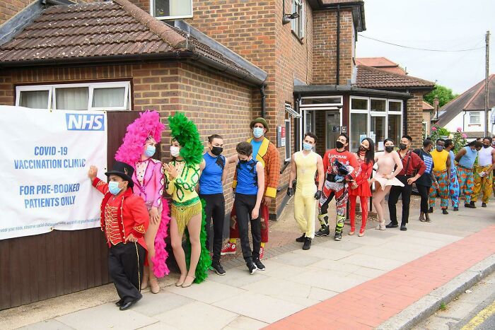 Circus Performers Queue Up For Their Covid Shots in London