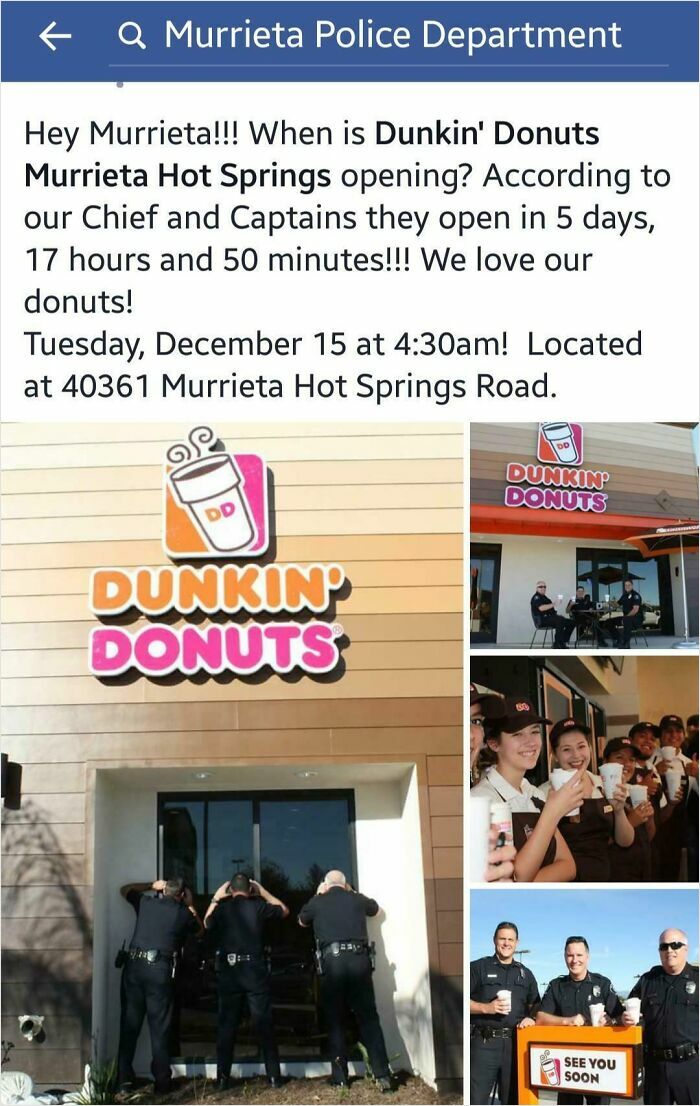 Everyone’s Waiting for Dunkin’ Donuts, Then Police Drop This on Their Page