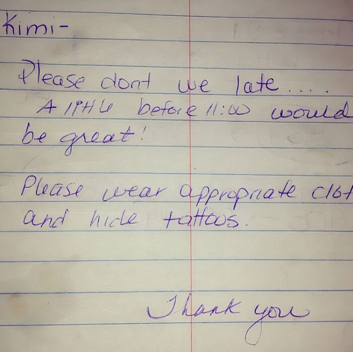 Hide Them Tats! Parental Advice Via Note