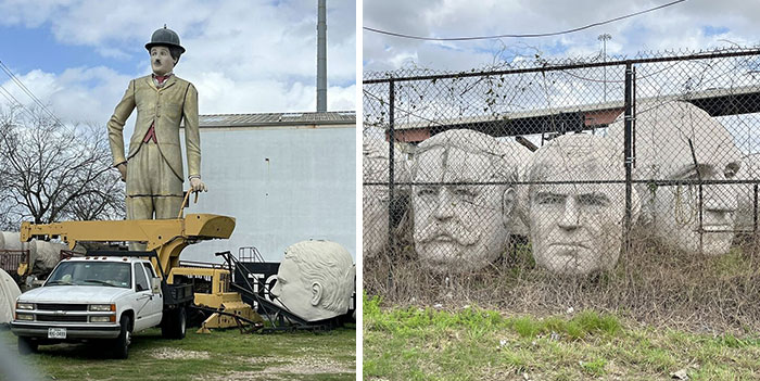 Houston’s Giant President Heads and Charlie Chaplin