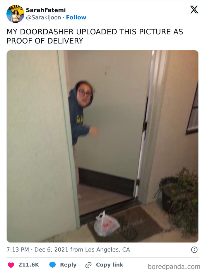 Don’t You Wait for the Delivery Person to Drive Away Before Getting Your Food?