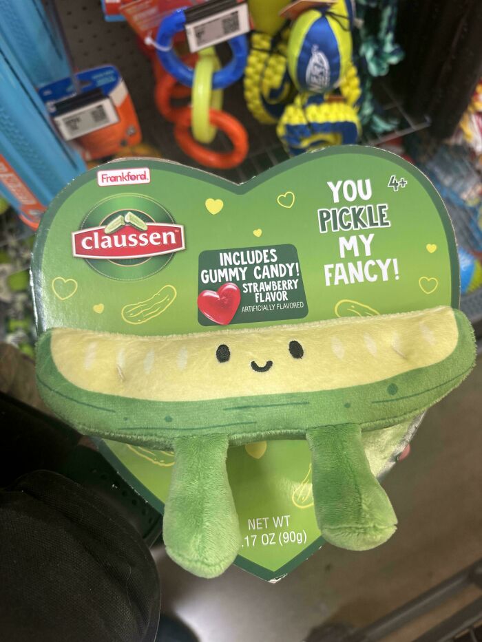 A Pickle Valentine—Complete With Strawberry Gummies? Found In The Dog Toy Aisle!