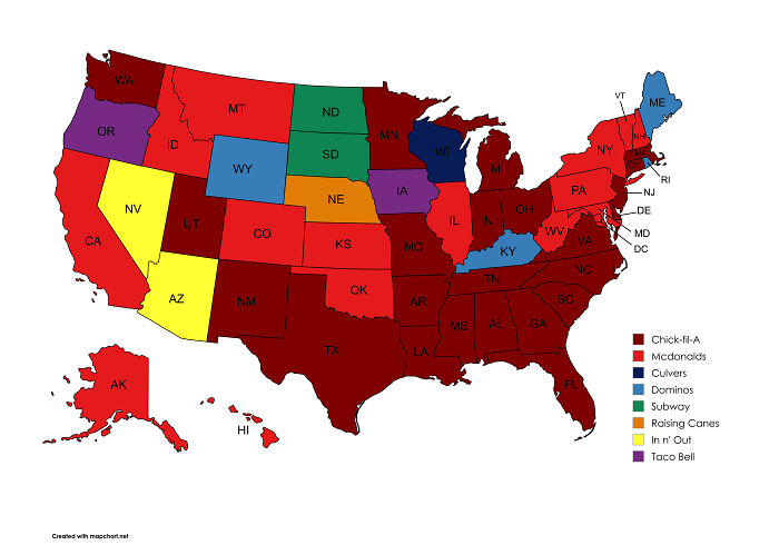 Most Popular Fast Food Chain By State