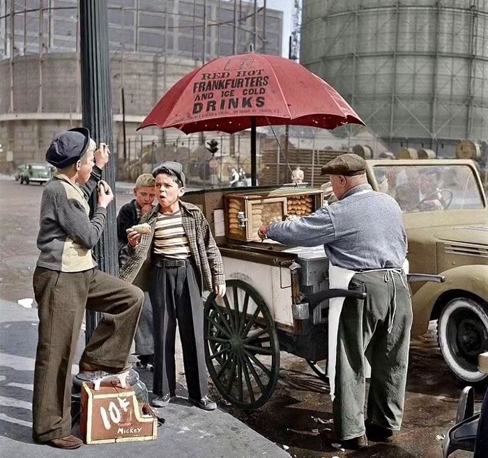 Shoe Shiners Taking a Well-Deserved Lunch Break in NYC, 1947