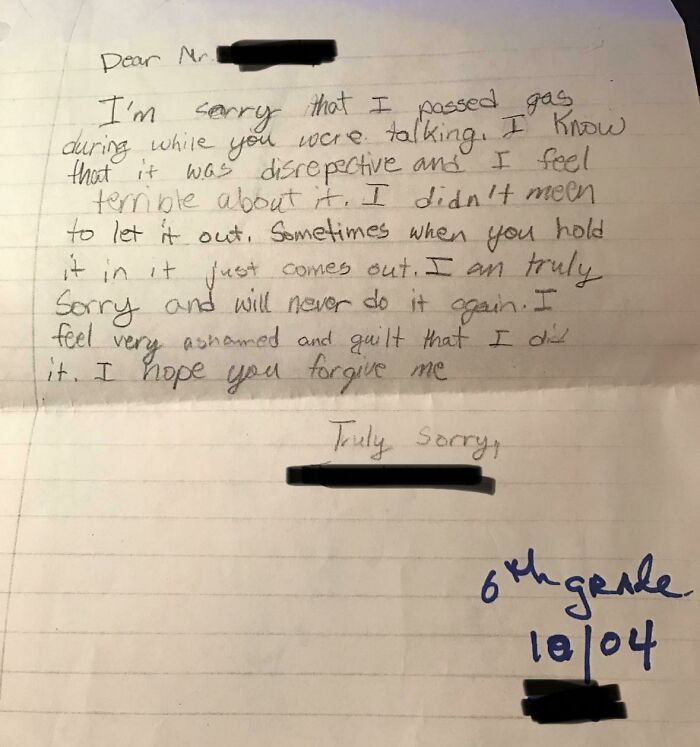 I Farted During My Principal’s Speech and Wrote Him an Apology Letter