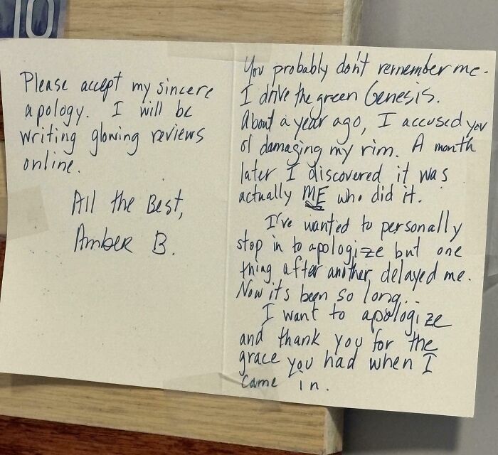 Apology Note Found in a Car Wash Waiting Room in New York