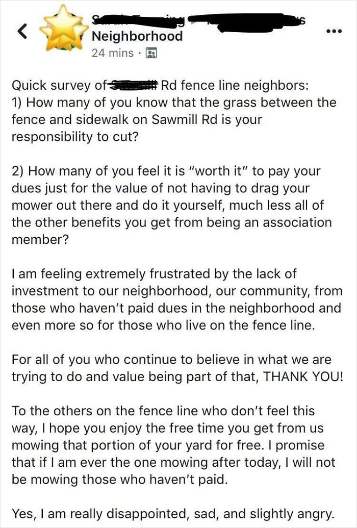 HOA Boss Mad Because Residents Won’t Pay Extra For Lawn Care Outside Neighborhood