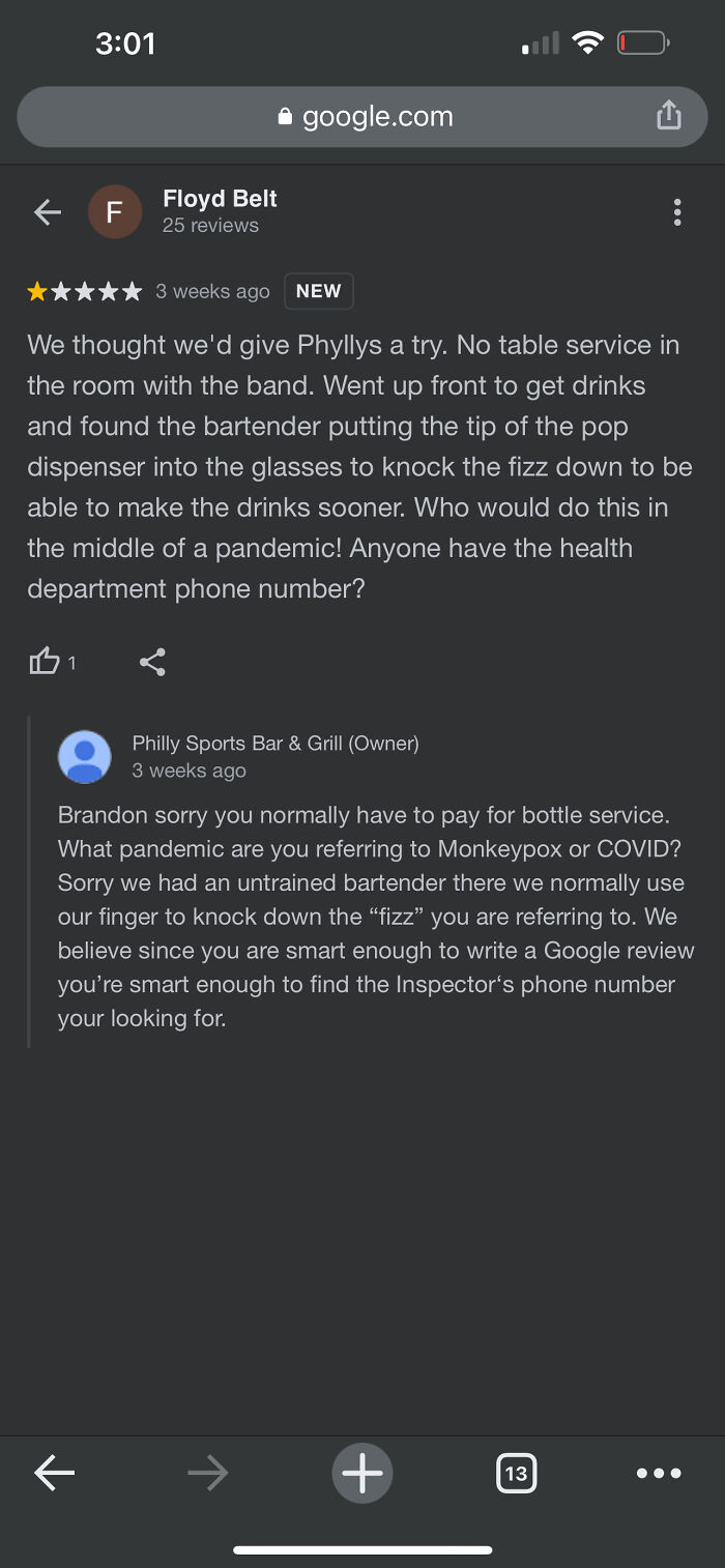 Philly Sports Bar & Grill Owner Is Straight Up Rude