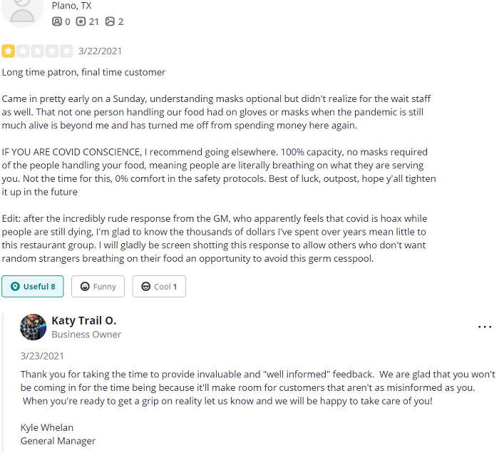 Katy Trail Outpost Yelp Reviews? Yikes!