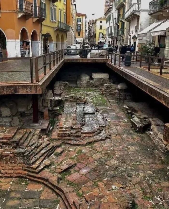 Old Roman City Ruins Beneath Modern Verona Streets