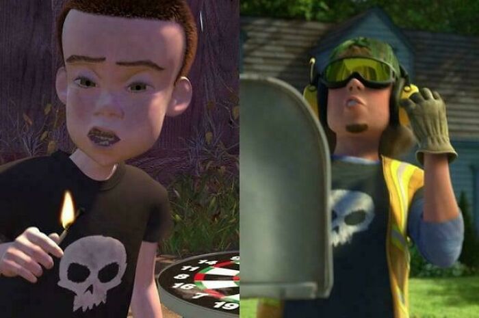 Toy Story 3’s Side Cameo: Sid Working Garbage Job Because Guess What? He Grew Up Poor.