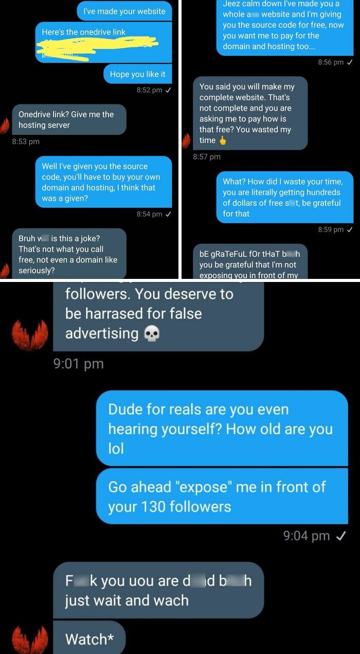 Practicing Web Dev & Offering Free Sites. This Guy Didn’t Say Thanks But Gave Me A Laugh