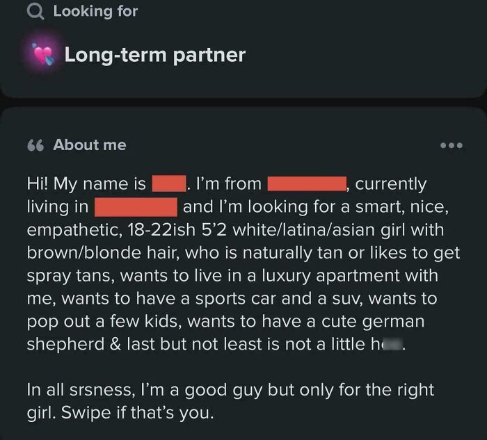 Only For The 'Right Girl'... Code For: I’m Entitled