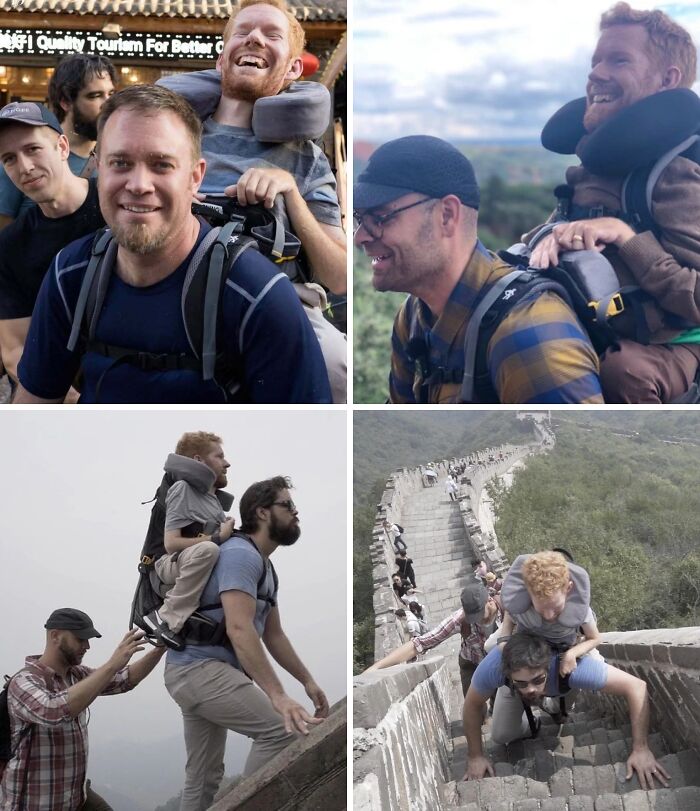 Friends Literally Carry Their Disabled Buddy So He Sees The World