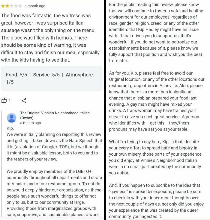 My Buddy’s Epic Response To A Homophobic Restaurant Review
