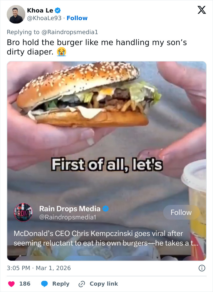 Burger 'Grip' Incident Compared To Holding A Dirty Diaper