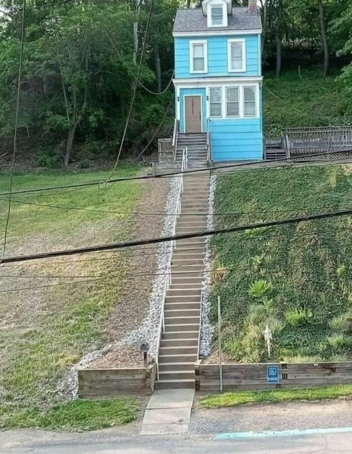 Long, Narrow Stairway In An Early 1900s House. Ouch!