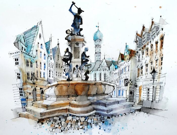 Hercules Fountain On Maximilianstraße In Augsburg — Fountain Fun