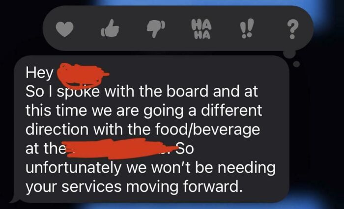 Fired by Text on New Year’s Morning—Thanks, Chef!