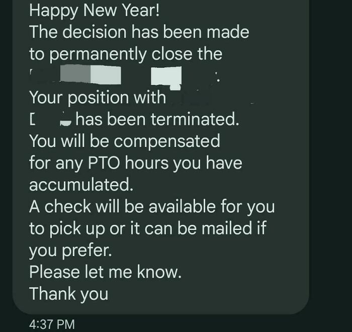 Happy New Year! Got Fired Before the Ball Dropped