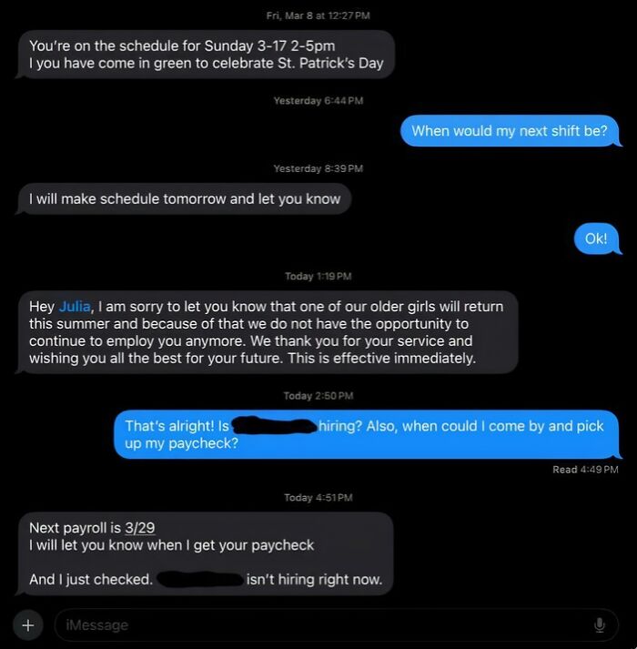 First-Day Fired Because Another Employee Got Rehired—Is That Even Legal?