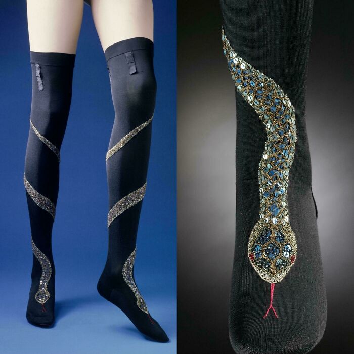 Sparkly Silk Stockings Embroidered With Sequins and Beads From Early 1900s France