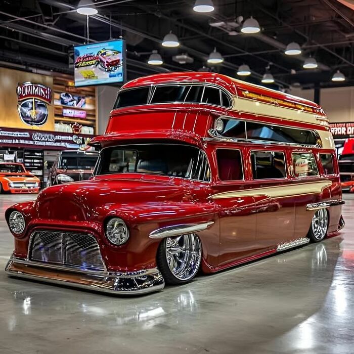 Looks Like A 1950s Truck Got Two Stories And A Red Paint Job