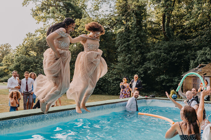 Bridesmaids Dive In Because Staying Dry Is Overrated