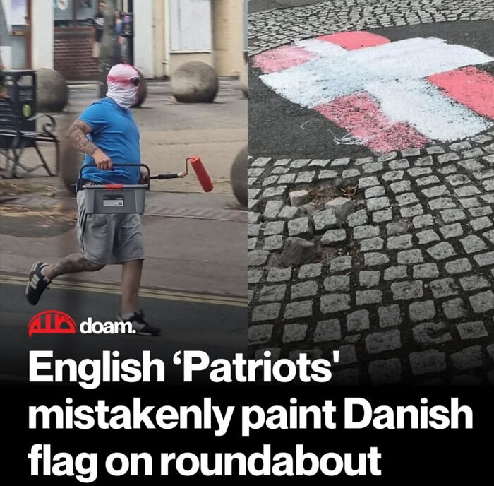 English 'Patriots' Accidentally Paint Danish Flag. Oops!