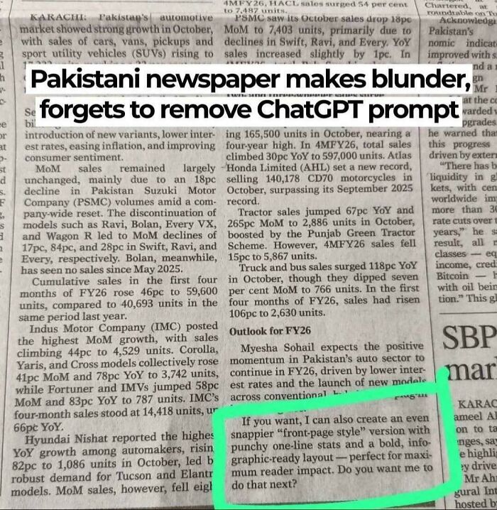 Newspaper Forgot to Delete the AI Chat. Classic!