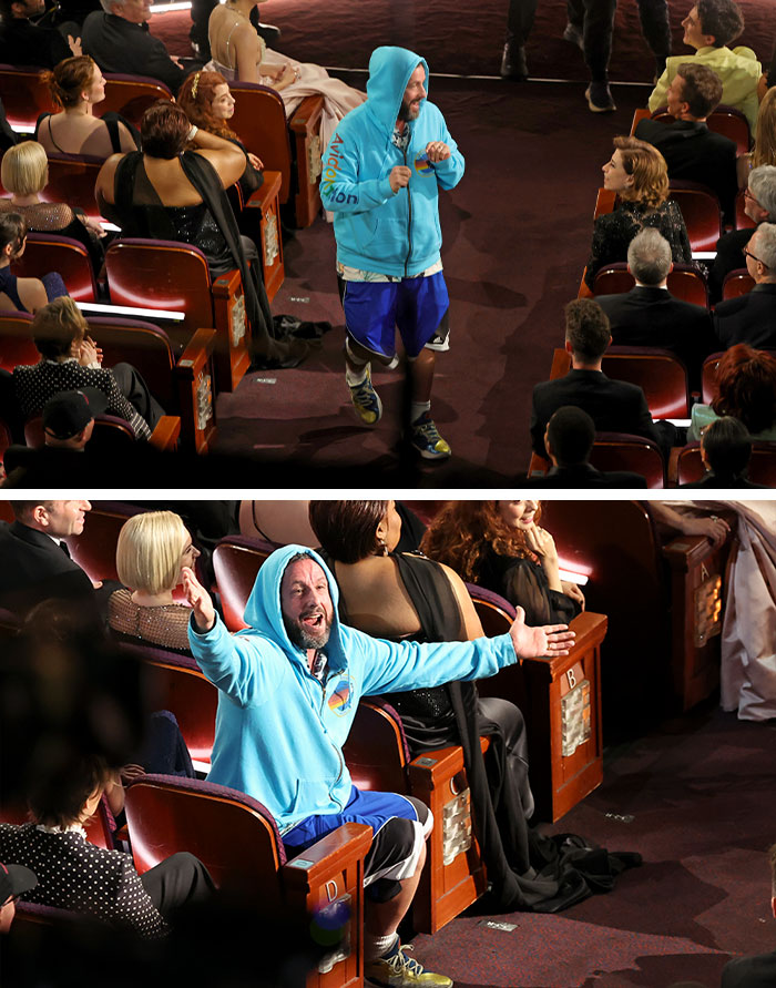 Adam Sandler Crashes the Oscars in a Hoodie