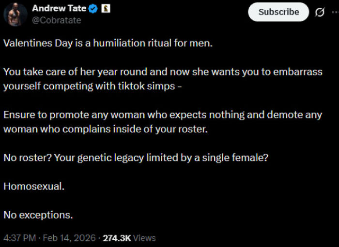 Stalking Andrew Tate’s Twitter? This Guy’s Valentines Day Was Hilarious From Afar
