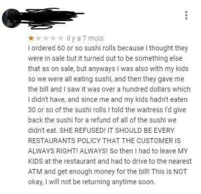 Lady Orders Sushi That’s Not On Sale & Throws Fit When No Refund!