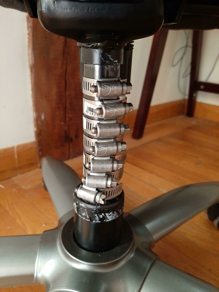 Hose Clamps to Stop Office Chair from Dropping Like a Rock
