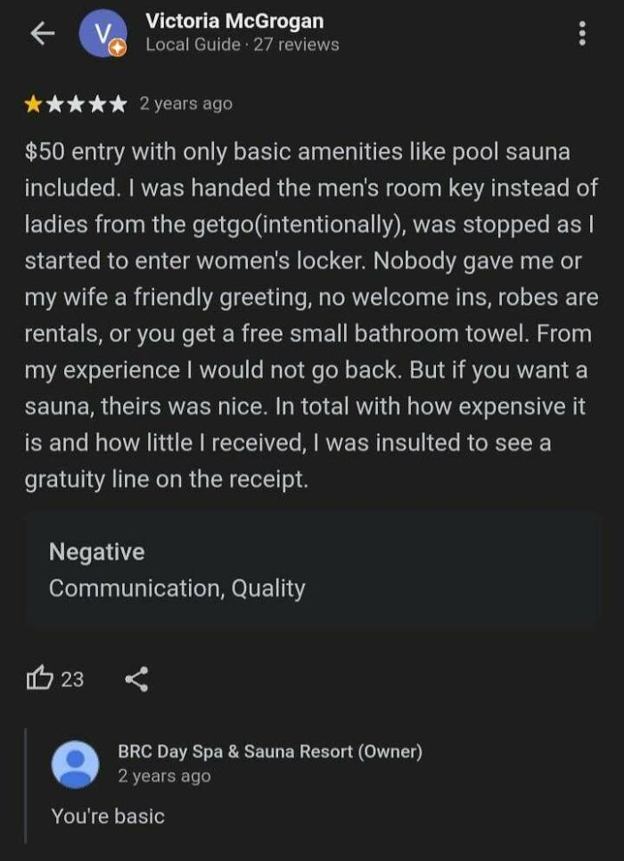 Spa Owner with Replies That Are Just... Weird