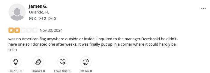 Negative Review Over an American Flag? Oh Boy.
