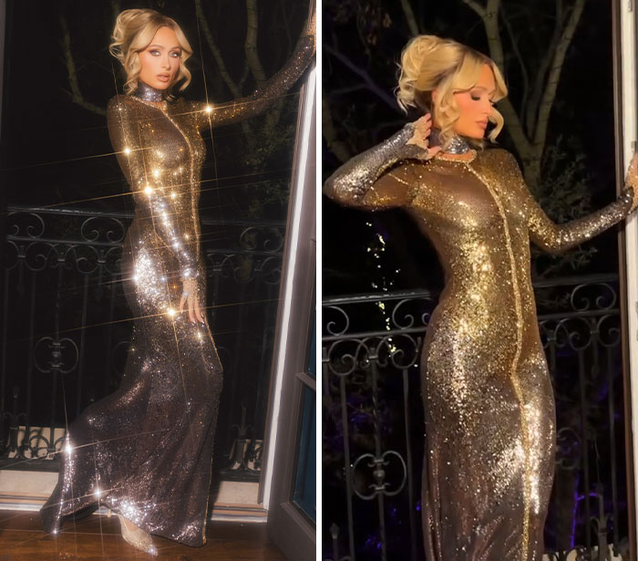 Paris Hilton’s Golden Statue Look