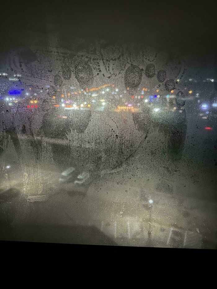 My Hotel Window Fogged Up, Revealing Creepy Footprints