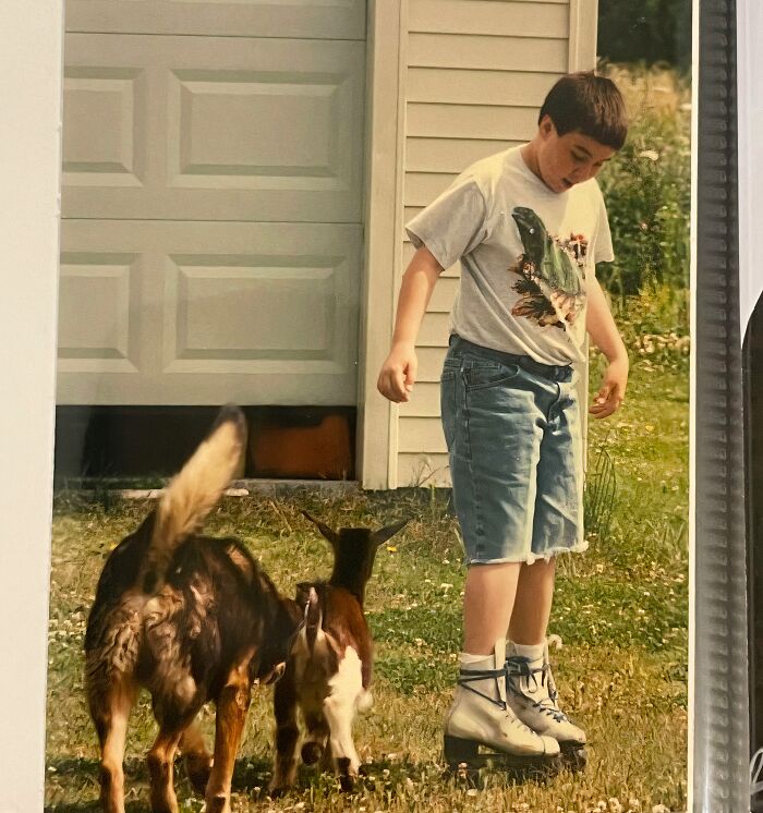 Skating In Grass With My Iguana Tee And My Pet Goat
