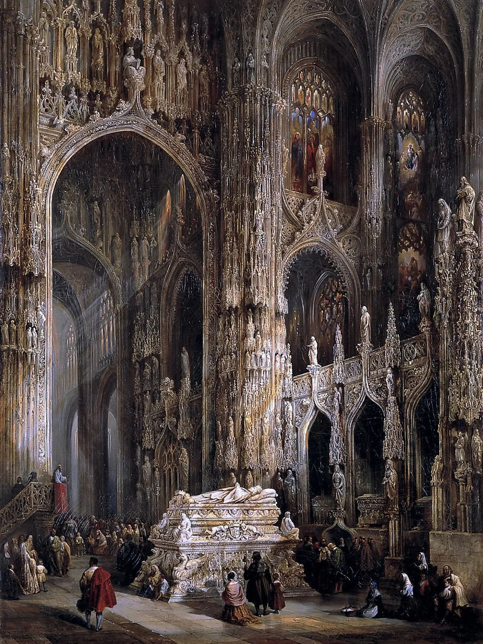 Inside A Gothic Cathedral, Circa 1800s By Genaro Pérez Villaamil (1807–1854)