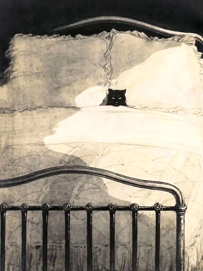 Grumpy Cat Under Covers, Circa 1913 By Unknown Artist