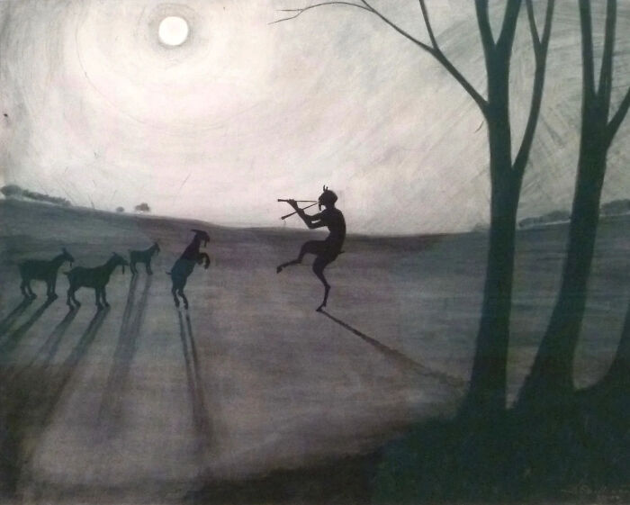 Faun Playing Pipe By Moonlight, Circa 1900 By Léon Spilliaert