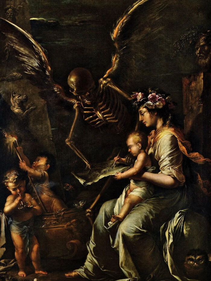 Human Frailty: Mother, Child & Death, Circa 1656 By Salvator Rosa