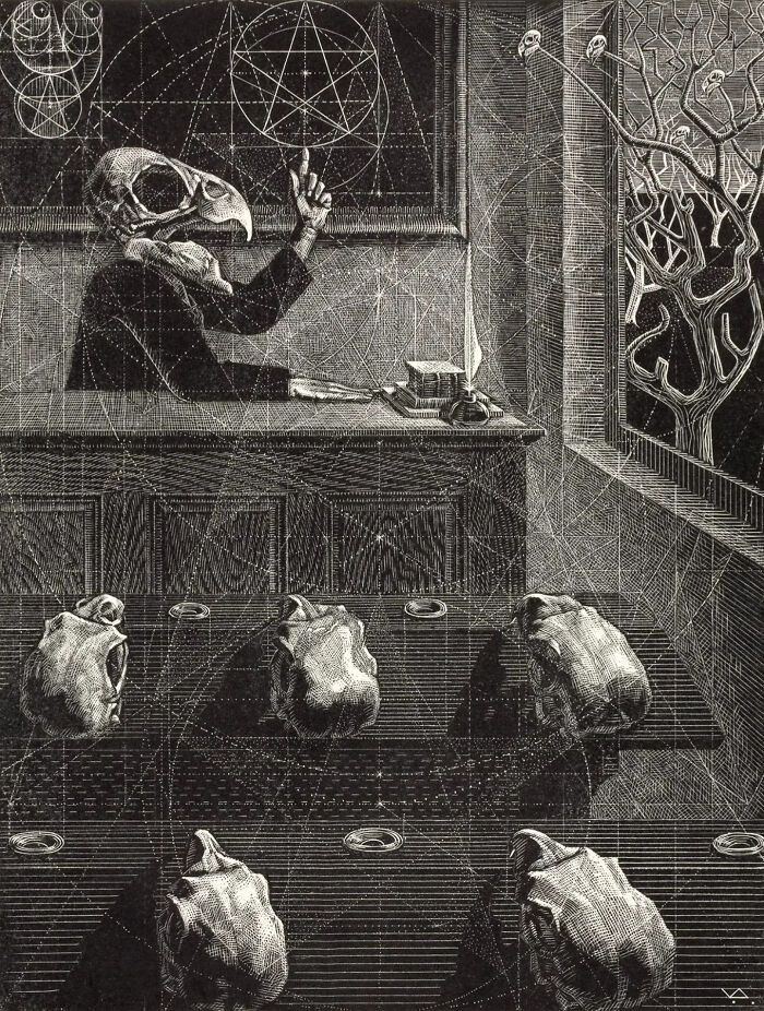Creepy Classroom Of Skull Students, Circa 1948 By Victor Delhez