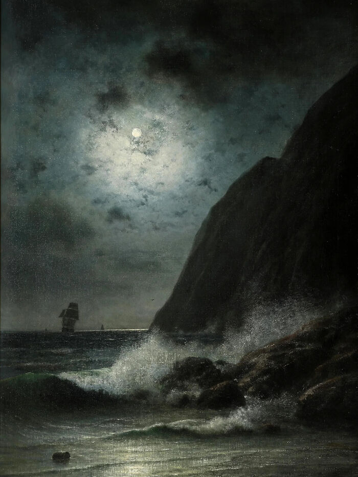 Moonlight On Rocky Coast, By Georg Emil Libert