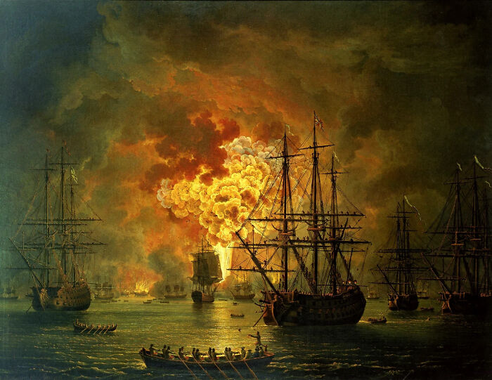 Turkish Fleet Going Up In Flames, Circa 1771 By Jacob Philipp Hackert