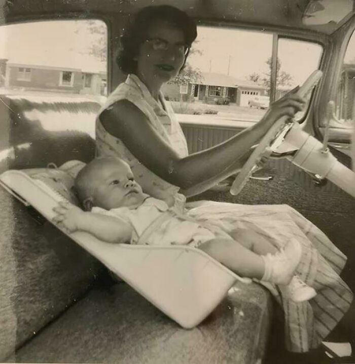 Car Seat ‘Safety’ In 1958: Mom’s Arm Is The Seatbelt!