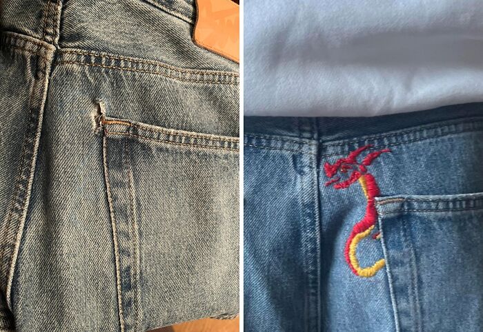 Got the Request to Fix My Brother’s Jeans — Made It an Embroidered Buddy!