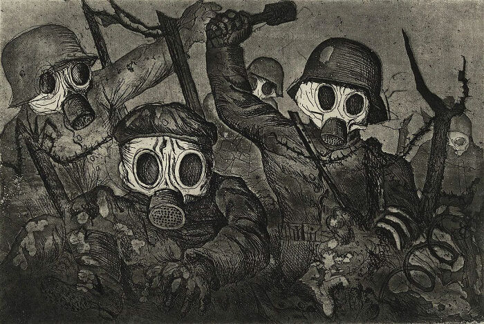 “Stormtroopers Advancing Under Gas,” By Otto Dix, 1924